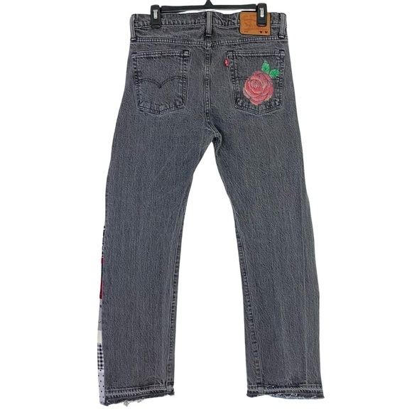Levis Upcycled Jeans Waist 27 28 Womens Size Small Levi’s Patchwork Roses Retro - Picture 2 of 16